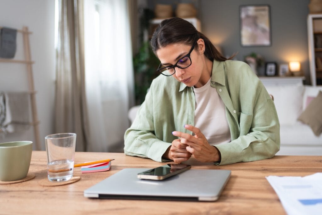 Woman looking at hands